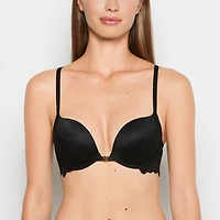 Front Close Push Up Bra with Reverie Lace Tuxedo Black