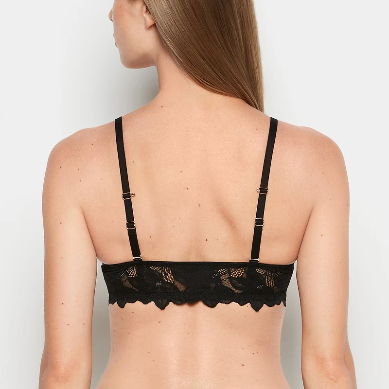 Front Close Push Up Bra with Reverie Lace Tuxedo Black