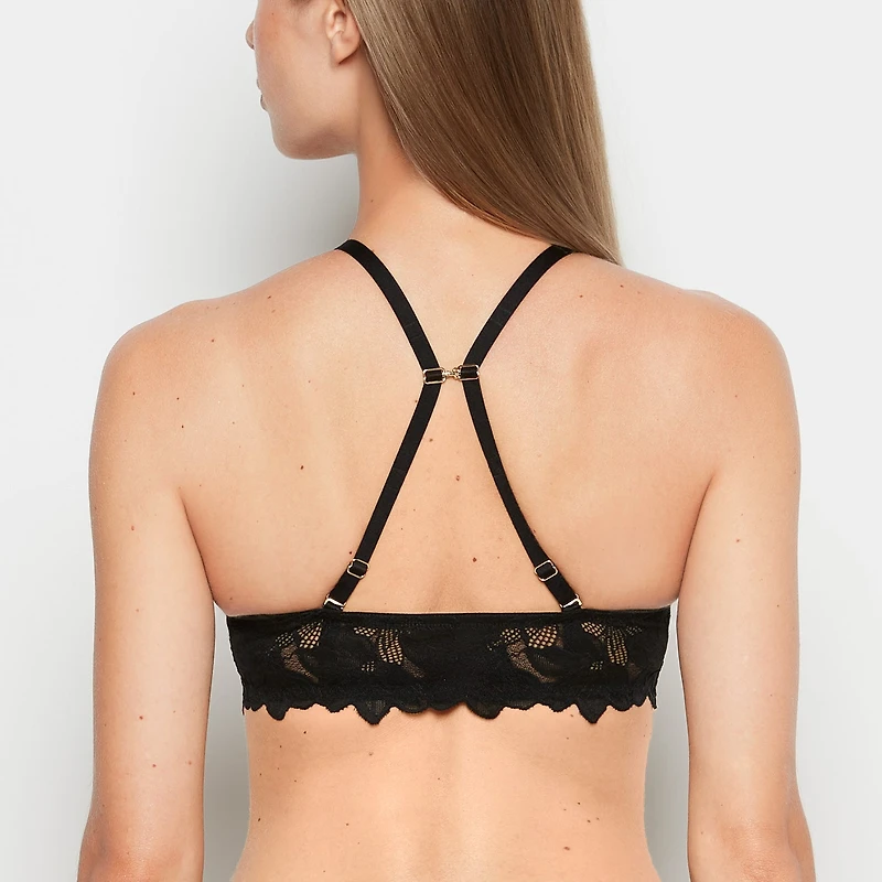 Front Close Push Up Bra with Reverie Lace Tuxedo Black