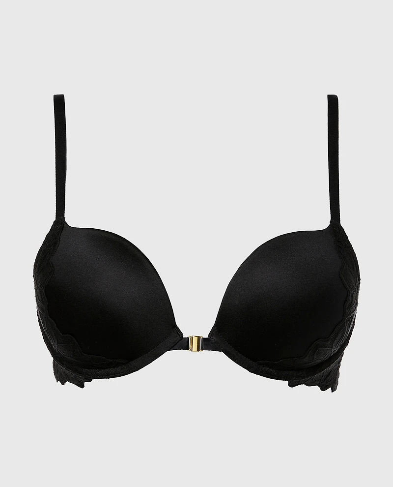 Front Close Push Up Bra with Reverie Lace Tuxedo Black