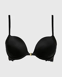 Front Close Push Up Bra with Reverie Lace Tuxedo Black
