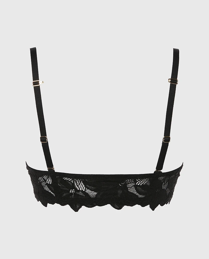 Front Close Push Up Bra with Reverie Lace Tuxedo Black