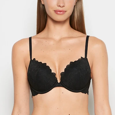 Push Up Bra with all over Reverie Lace Tuxedo Black