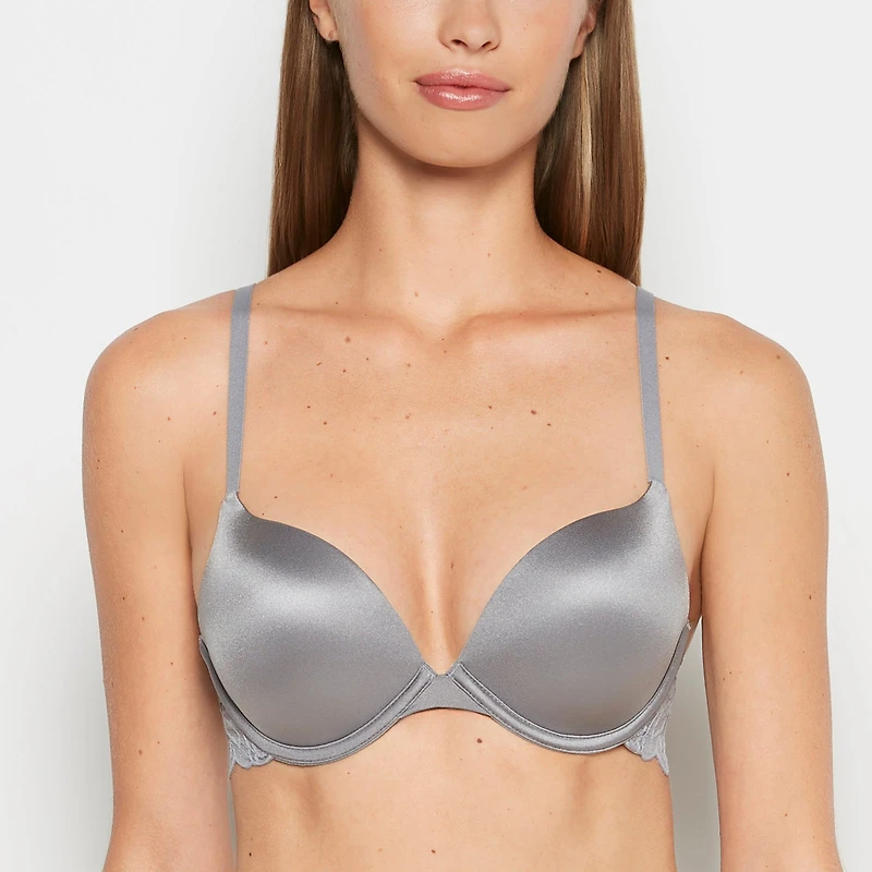 Soutien-gorge pigeonnant en microfibre avec côté de dentelle Rêverie Gris fusée