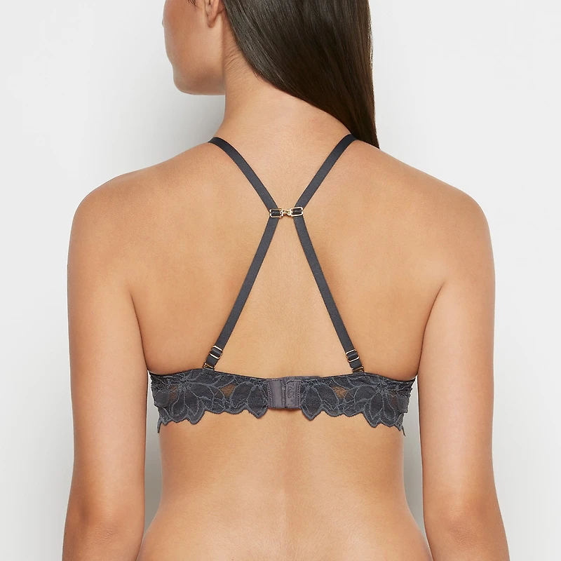 Soutien-gorge pigeonnant en microfibre avec côté de dentelle Rêverie Ébène
