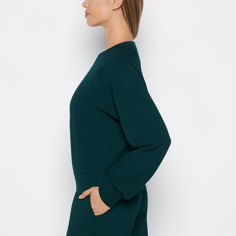 French Terry Crew Neck Sleep Top Emerald Green Heather