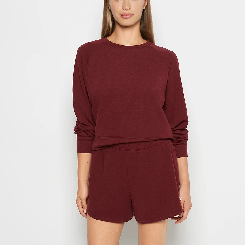 French Terry Crew Neck Sleep Top Russian Ruby Heather