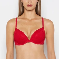 Charmed Push Up Plunge Lace Cup Bra Crimson