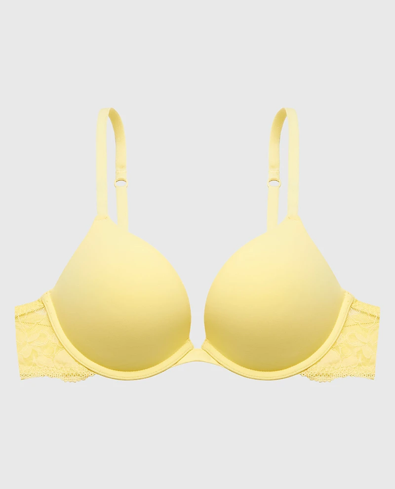 Smooth Push Up Plunge Bra With Charmed Lace Wing Pale Banana