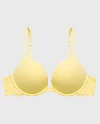 Smooth Push Up Plunge Bra With Charmed Lace Wing Pale Banana