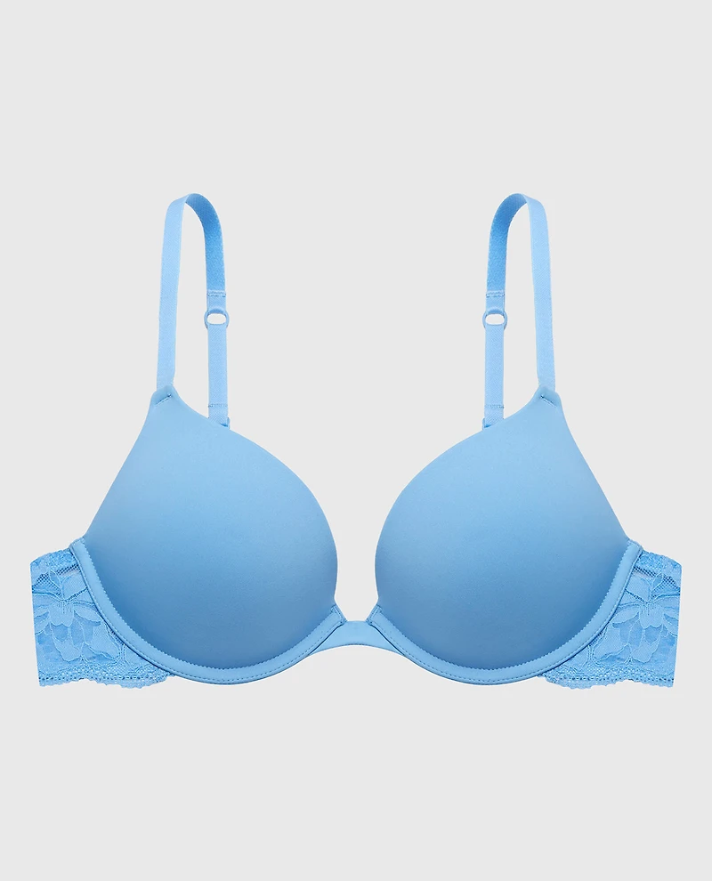 Smooth Push Up Plunge Bra With Charmed Lace Wing Azure Blue