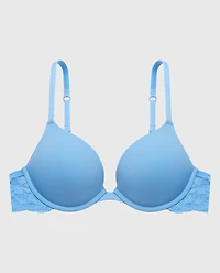 Smooth Push Up Plunge Bra With Charmed Lace Wing Azure Blue