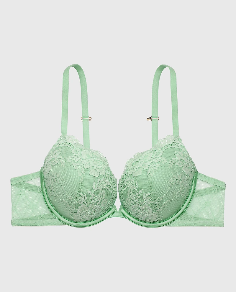 Push up Opulent Lace bra with Mesh Wing Hemlock