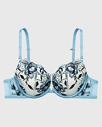 Plunge Push Up Bra Ivory with Glacier Lake and Dark Navy