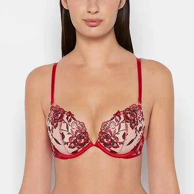 La Senza | Plunge Push Up Bra Evening Blush with Crimson and Russian Ruby Lace