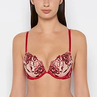 La Senza | Plunge Push Up Bra Evening Blush with Crimson and Russian Ruby Lace