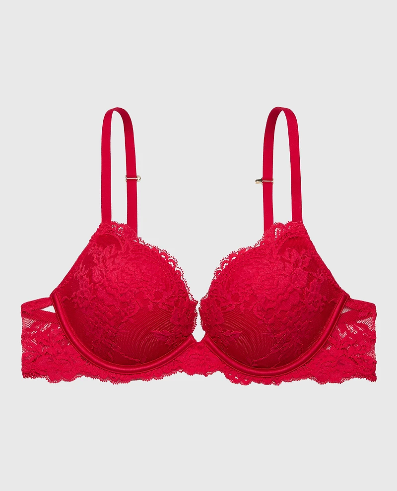 Plunge Opulent Lace Bra with Cradle Crimson