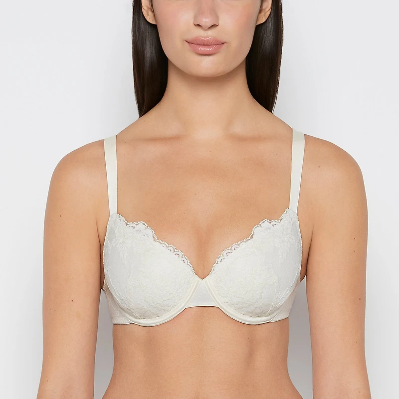 Lightly Lined Perfect Coverage Bra With Mesh Wing Egret