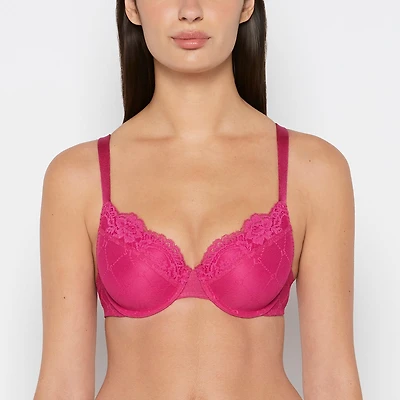 Lightly Lined Mesh Perfect Coverage Bra Fuchsia Red