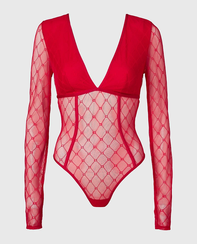 Long Sleeve Mesh Bodysuit Crimson