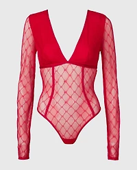 Long Sleeve Mesh Bodysuit Crimson