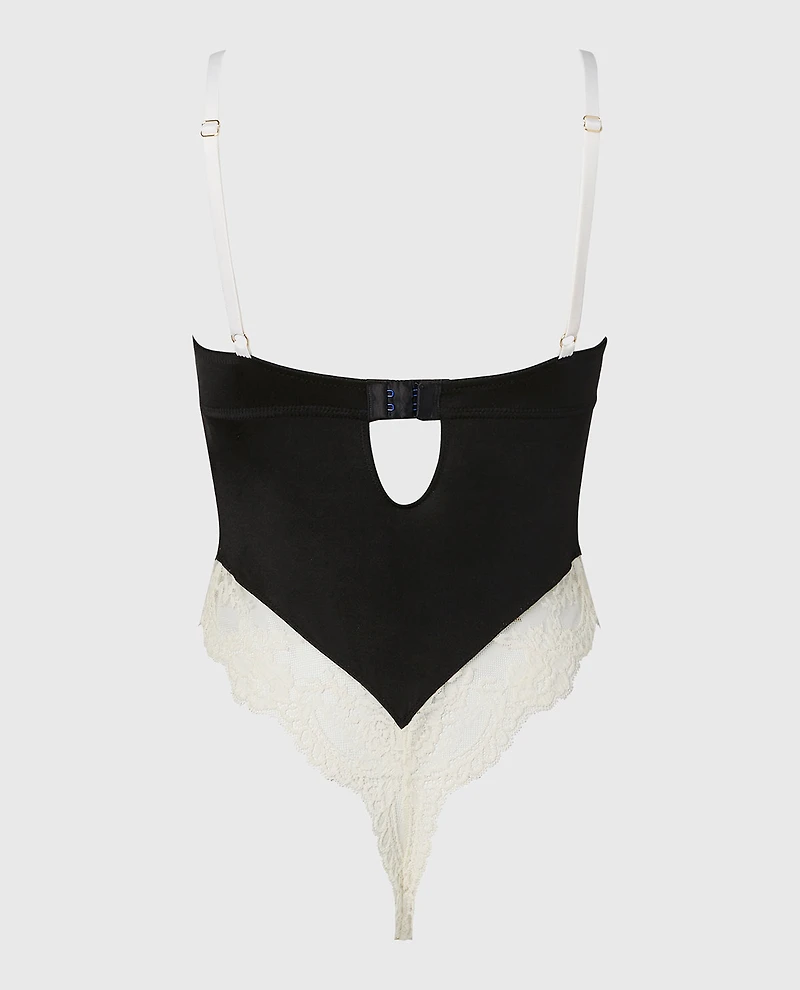 Demi Opulent Lace Bodysuit Tuxedo Black