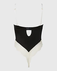 Demi Opulent Lace Bodysuit Tuxedo Black