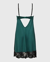 Satin Opulent Lace Slip Emerald Green