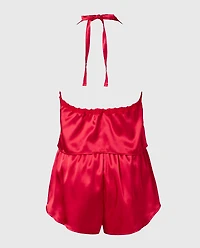 Satin PJ Set With Wicked Lace Trim Crimson