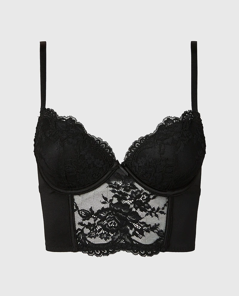 Demi Cup Bustier Bra Top Tuxedo Black
