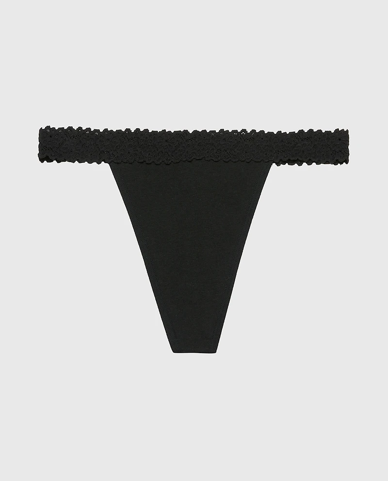 Thong Panty with Cozy Trim Tuxedo Black