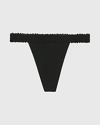 Thong Panty with Cozy Trim Tuxedo Black
