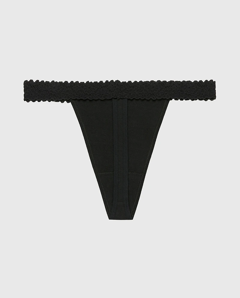 Thong Panty with Cozy Trim Tuxedo Black