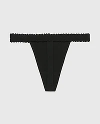 Thong Panty with Cozy Trim Tuxedo Black