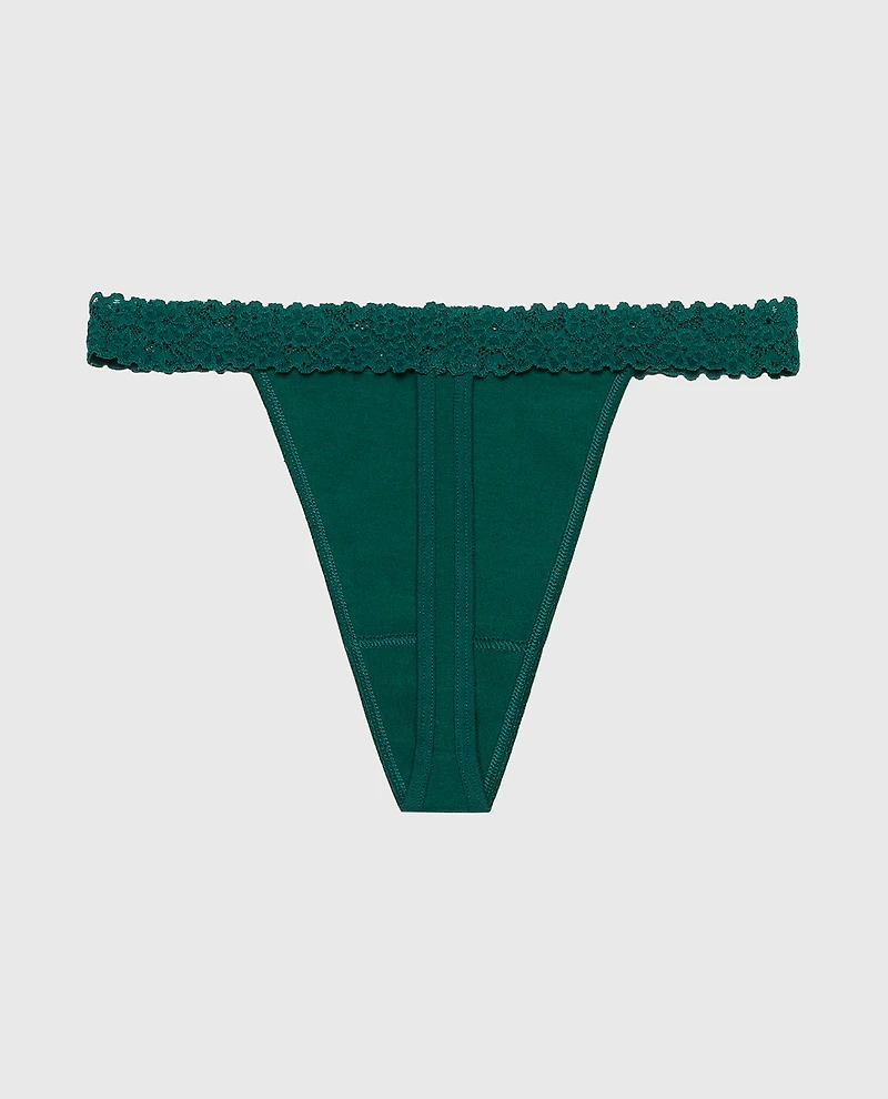Thong Panty with Cozy Trim Emerald Green