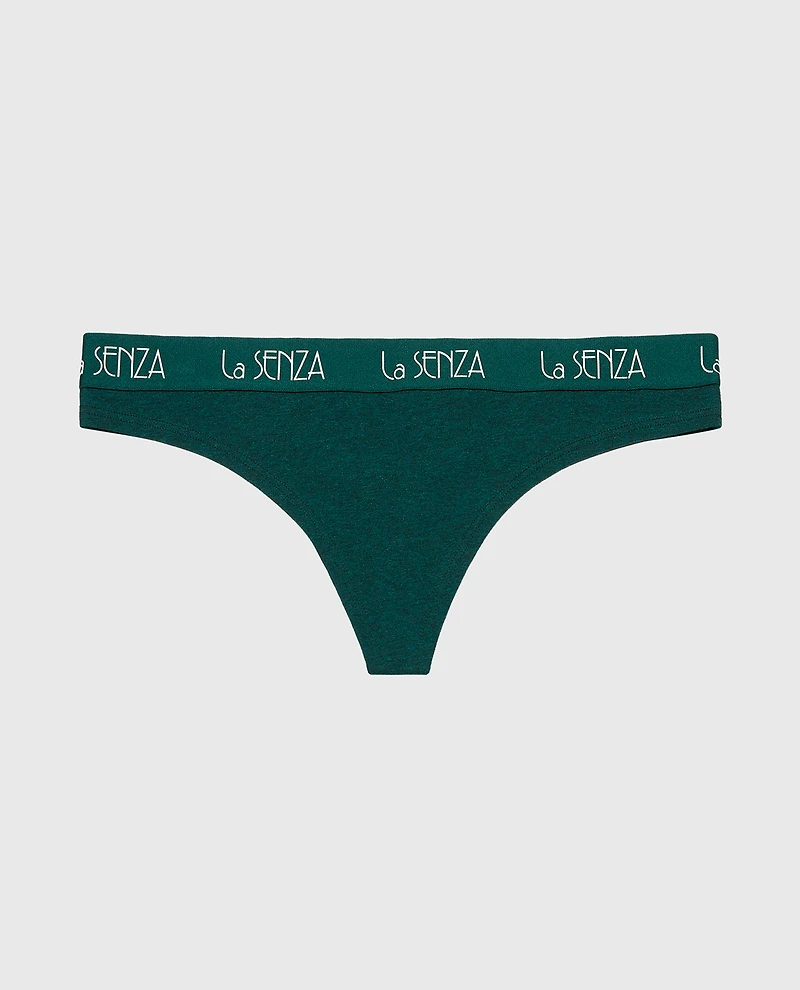 Thong Panty with Art Deco Logo Emerald Green Heather