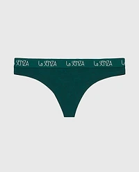 Thong Panty with Art Deco Logo Emerald Green Heather