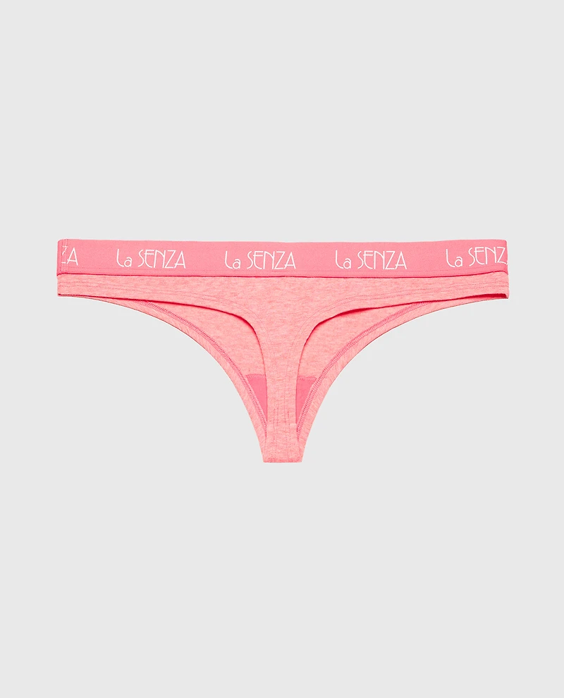 Thong Panty with Art Deco Logo Pink Lemonade Heather