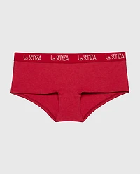 Boyshort Panty with Art Deco Logo Crimson Heather