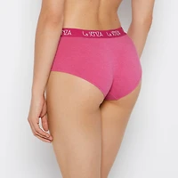 Boyshort Panty with Art Deco Logo Fuchsia Red Heather