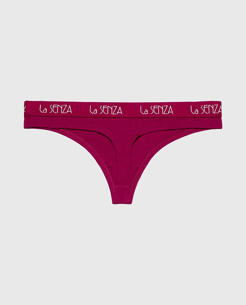 Thong Cotton Panty with Art Deco Logo Band Plum Rose