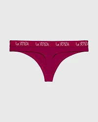 Thong Cotton Panty with Art Deco Logo Band Plum Rose