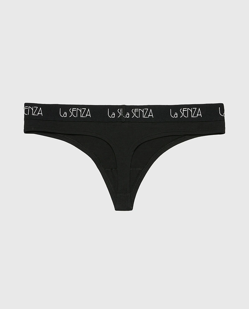 Thong Panty with Art Deco Logo Tuxedo Black