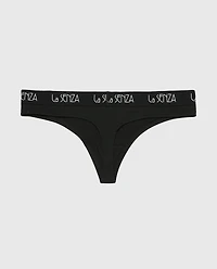 Thong Panty with Art Deco Logo Tuxedo Black