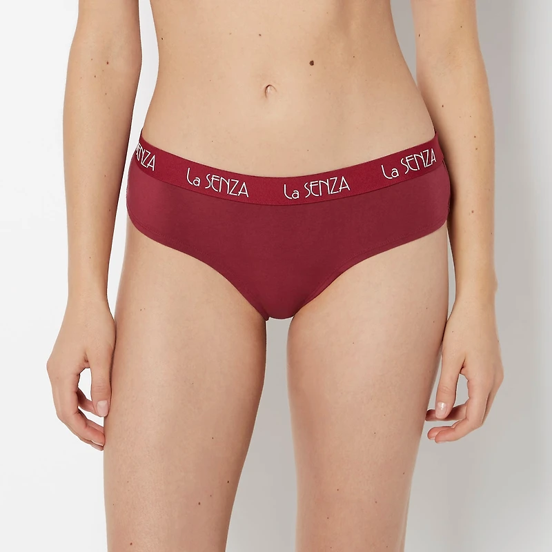 La Senza | Hipster Cotton Panty with Art Deco Logo Band in Plum Rose | Cotton | Plum Rose | L