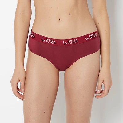 La Senza | Hipster Cotton Panty with Art Deco Logo Band in Plum Rose | Cotton | Plum Rose | L