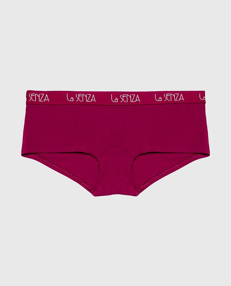 Boyshort Cotton Panty with Art Deco Logo Band Plum Rose