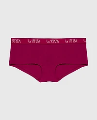 Boyshort Cotton Panty with Art Deco Logo Band Plum Rose