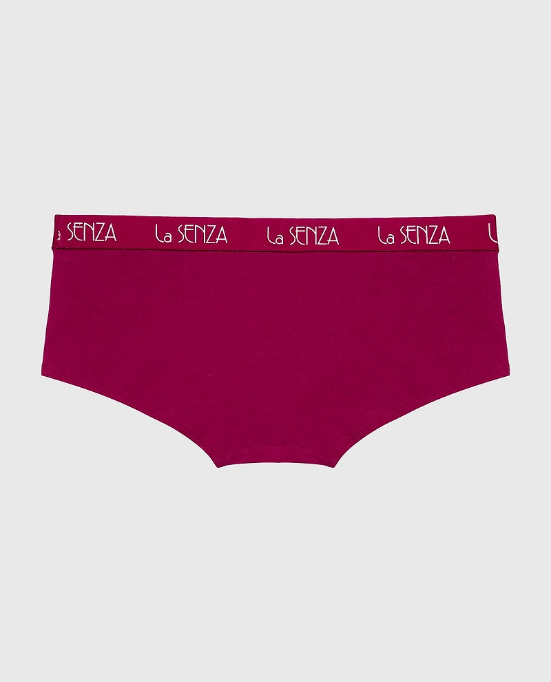 Boyshort Cotton Panty with Art Deco Logo Band Plum Rose