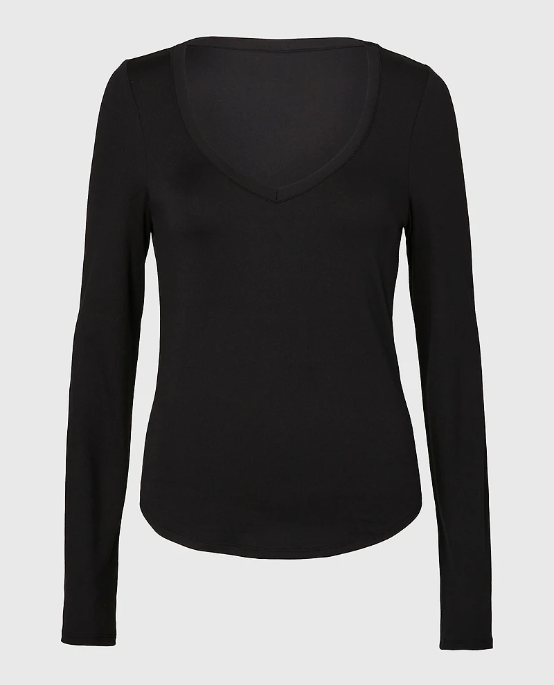 Long sleeve brushed jersey v-Neck top Tuxedo Black